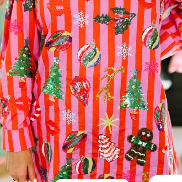 Queen Of Sparkles Red & Pink Stripe Christmas Icon Dress XL - Picture 3 of 5